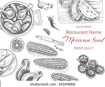 Vector illustration sketch - Mexican food. Card Menu mexican cuisine. vintage design template, banner.