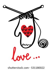Vector illustration of a sketch mitten with heart
