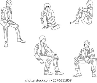 vector illustration of a sketch of a model's silhouette in fashionable fashion taking a photo shoot in a sitting position