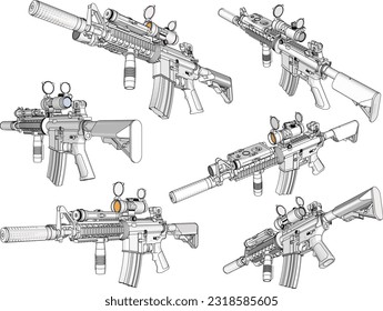 Esbozo de ilustración vectorial del fusil de guerra moderno de combate avanzado