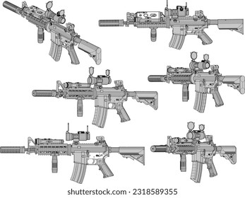 Esbozo de ilustración vectorial del fusil de guerra moderno de combate avanzado