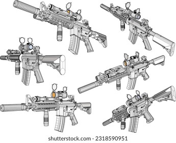 Esbozo de ilustración vectorial del fusil de guerra moderno de combate avanzado