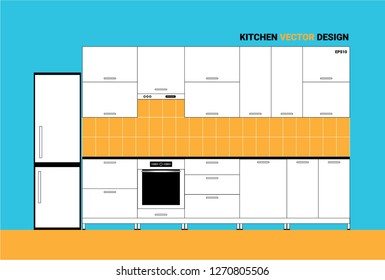 Vector illustration of sketch modern kitchen interior in linear flat style. Kitchen furniture. Color style