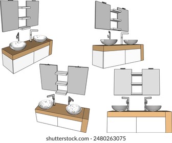 Vector illustration sketch of modern minimalist hand washing sink interior design with vanity mirror
