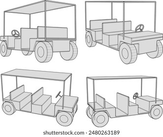 Vector illustration sketch of modern minimalist golf car design drawing