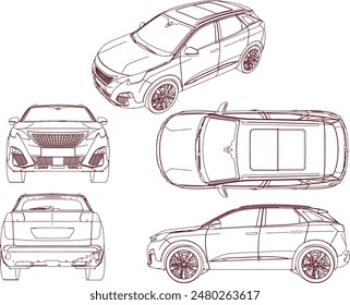 Vector illustration sketch of modern minimalist 4 wheel drive MPV car design