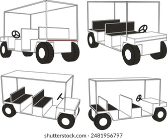 Vector illustration sketch of modern minimalist golf car design drawing