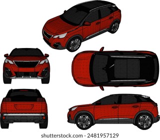 Vector illustration sketch of modern minimalist 4 wheel drive MPV car design