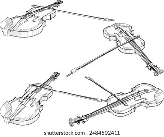 Vector illustration sketch of a modern minimalist violin musical instrument design for concerts