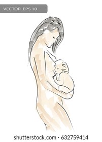 Vector illustration sketch mother with a small baby.