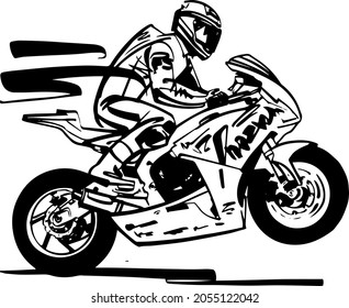 the vector illustration sketch of the motorcycle man on motorbike 