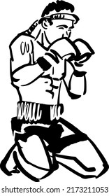 the vector illustration sketch of the Muay Thai fighter