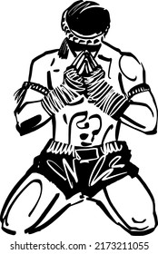 the vector illustration sketch of the Muay Thai fighter