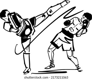 the vector illustration sketch of the Muay Thai fighter