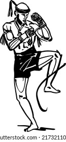 el bosquejo de ilustración vectorial del luchador Muay Thai.