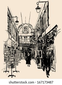 Vector illustration of a sketch of the old gallery in Paris