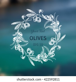 Vector illustration sketch of olives.
Realistic, unfocused nature, landscapes.