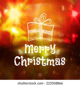 Vector illustration. Sketch  on the background of photos with the glow. Christmas gift