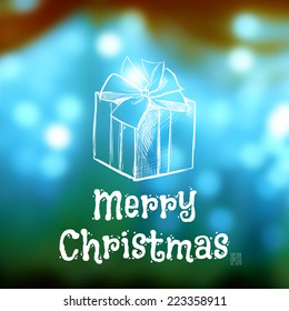 Vector illustration. Sketch on a background of winter photos. Christmas gift