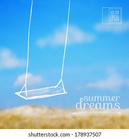 vector illustration. Sketch on summer holiday on the background images. swing and sky