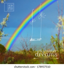 vector illustration. Sketch on summer holiday on the background images. swing on a rainbow