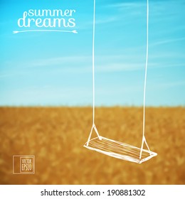 vector illustration. Sketch on summer dreams on the background images. swing on a background of  field and sky