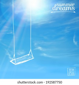 vector illustration. Sketch on summer dreams on the background images. swing on a sky