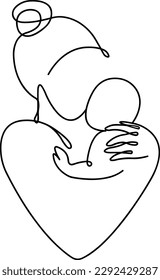 Vector illustration (sketch)  one  line silhouette  without background (picture)    mother and child in her arms  The emotion motherhood   love for child