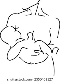 Vector illustration (sketch), one-line silhouette, without background (picture) - a mother with a child in her arms. The emotion of motherhood and love for a child
