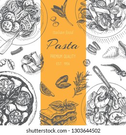 Vector illustration sketch - pasta. Card menu italian resraurant.