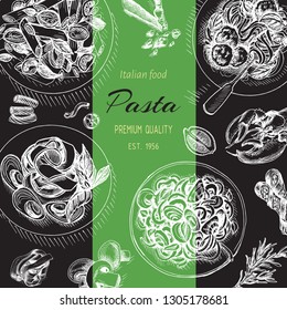 Vector illustration sketch - pasta. Card menu italian resraurant.