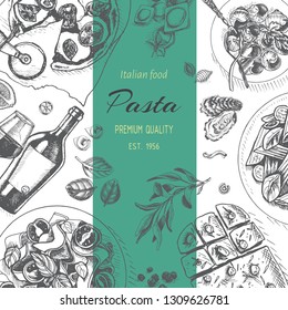 Vector illustration sketch - pasta. Card menu italian resraurant.