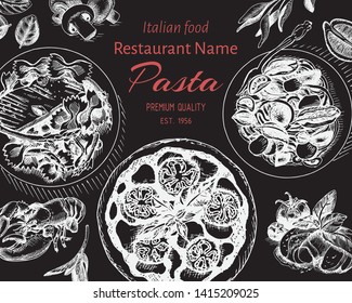 Vector illustration sketch - pasta card. Restaurant card menu Italian cuisine.