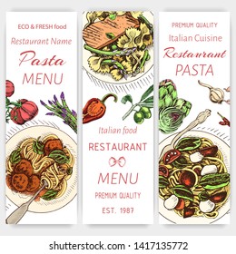 Vector illustration sketch - pasta.
Card menu italian restaurant. Banner italan food.