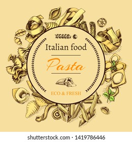Vector illustration sketch - pasta. Card menu restaurant Italian cuisine.