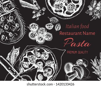 Vector illustration sketch - pasta. Card menu restaurant Italian cuisine.