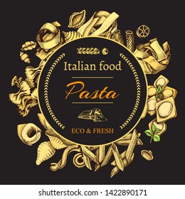 Vector illustration sketch - pasta. Card Italian food.