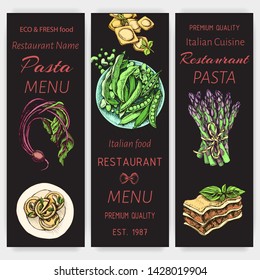 Vector illustration sketch - pasta. Card menu italian resraurant.