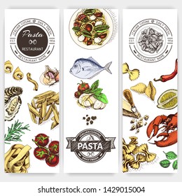 Vector illustration sketch - pasta.
Card menu italian restaurant. Banner italan food.