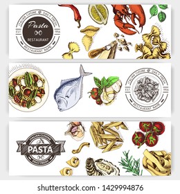 Vector illustration sketch - pasta. Card menu italian resraurant.
