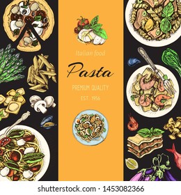 Vector illustration sketch - pasta. Card menu italian resraurant.