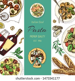 Vector illustration sketch - pasta. Card menu italian resraurant.