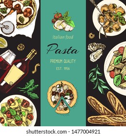 Vector illustration sketch - pasta. Card menu italian resraurant.