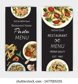 Vector illustration sketch - pasta. Card menu italian restaurant. Italian traditional cuisine menu.