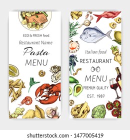 Vector illustration sketch - pasta. Card menu italian restaurant. Italian traditional cuisine menu.