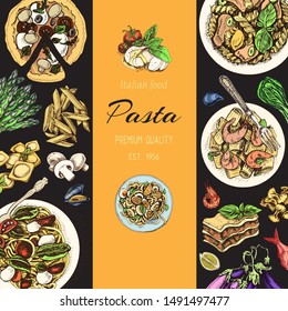 Vector illustration sketch - pasta. Card menu italian restaurant.