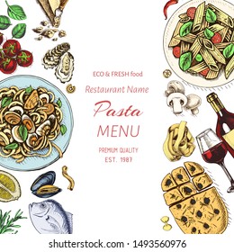 Vector illustration sketch - pasta. Card menu italian restaurant.