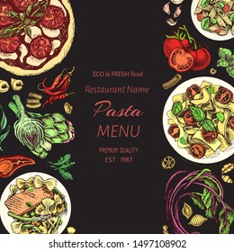 Vector illustration sketch - pasta. Card menu italian restaurant.