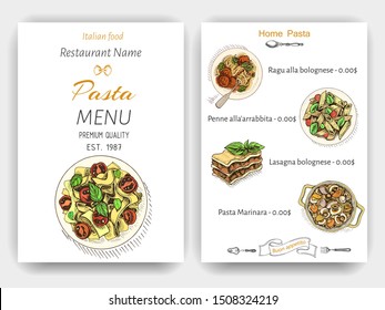 Vector illustration sketch - pasta. Card menu italian restaurant.