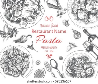 Vector illustration sketch - pasta.
Card menu italian resraurant.